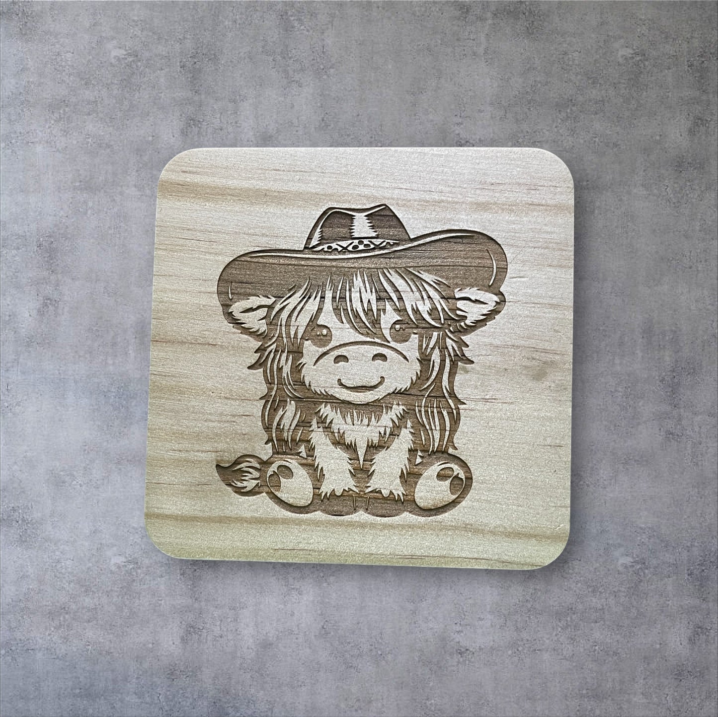 Cowboy & Cowgirl Highland Cow Coasters – Set of 4