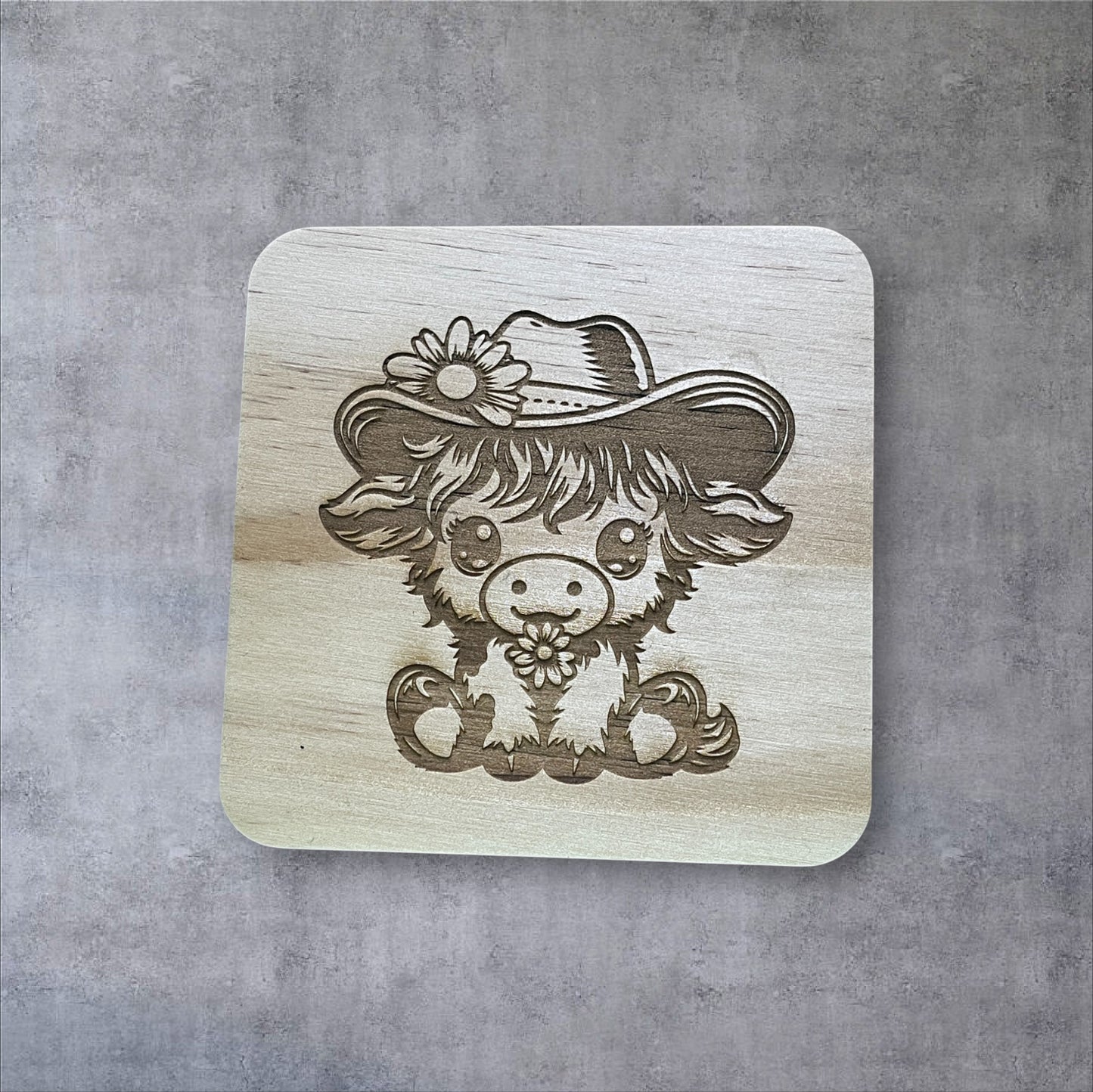 Cowboy & Cowgirl Highland Cow Coasters – Set of 4
