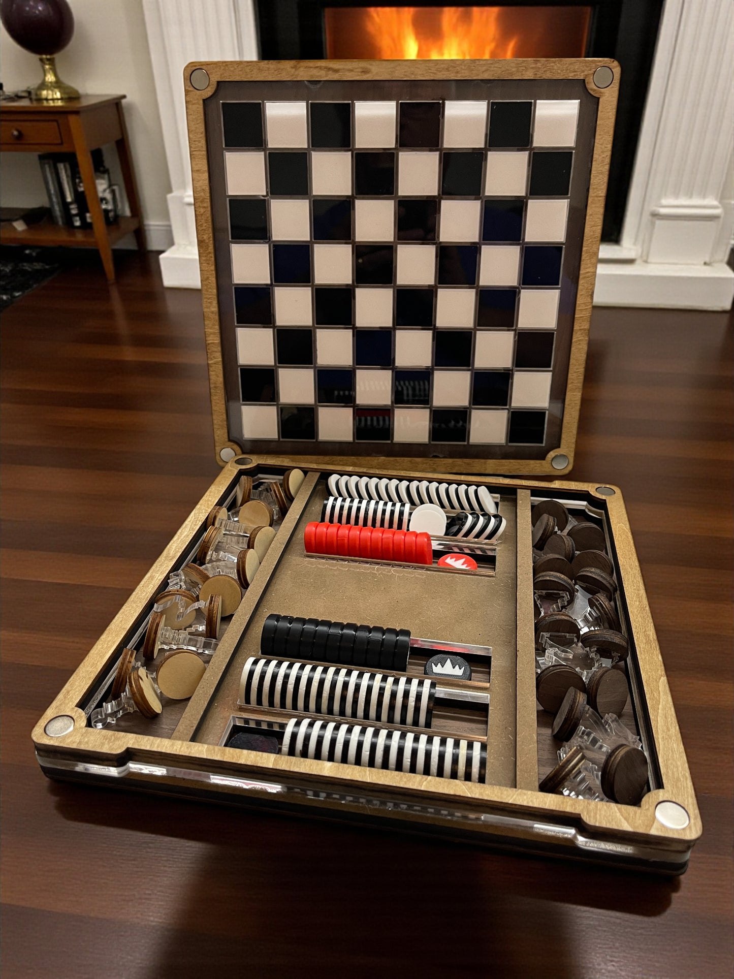 Premium Wooden Tabletop Game Set – Chess, Checkers & Othello (3-in-1)