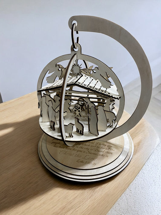 Intricate Laser Cut Nativity Ornament: Christian Holiday Home Decor