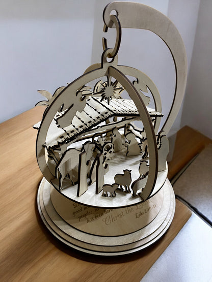 Intricate Laser Cut Nativity Ornament: Christian Holiday Home Decor