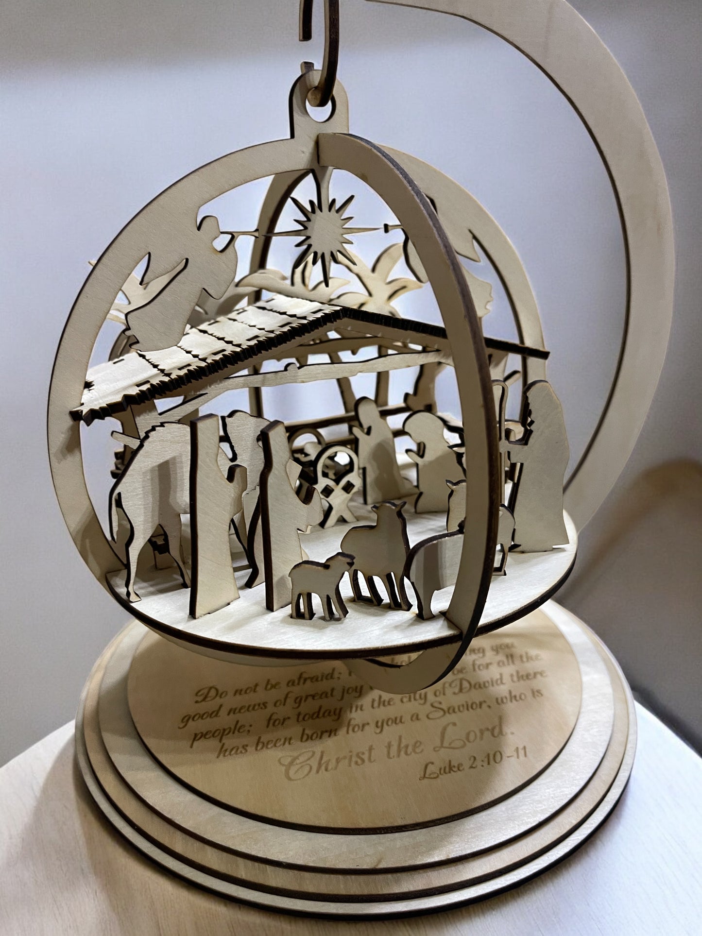 Intricate Laser Cut Nativity Ornament: Christian Holiday Home Decor