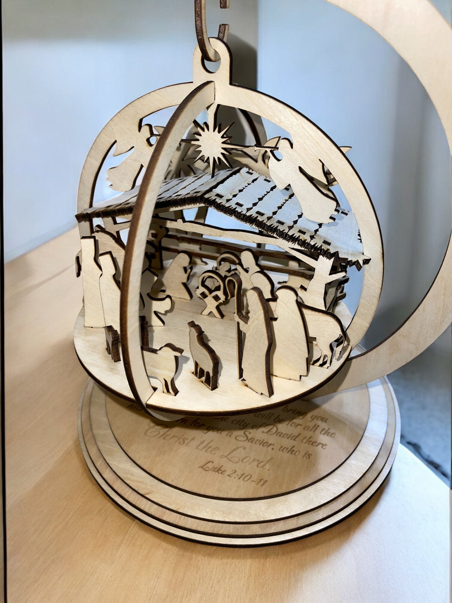 Intricate Laser Cut Nativity Ornament: Christian Holiday Home Decor