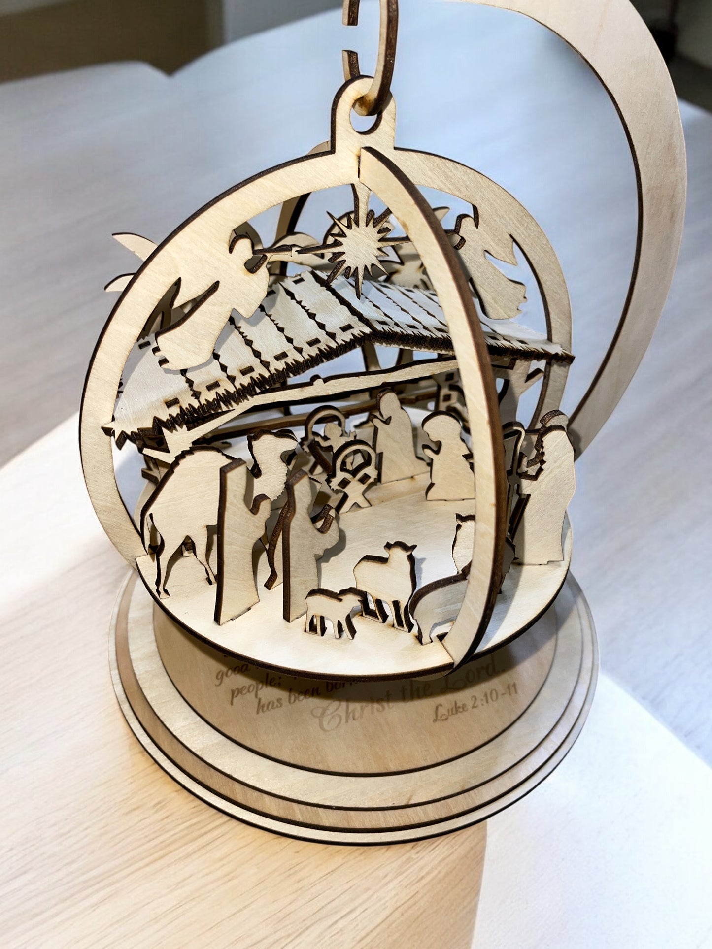Intricate Laser Cut Nativity Ornament: Christian Holiday Home Decor