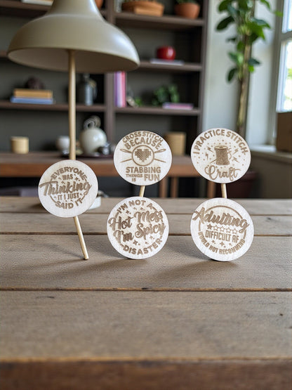 Funny Stitchy Wooden Needle Minders (Set of 5) – Laser Engraved Needle Minder Set