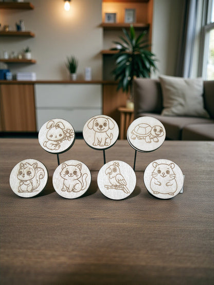 Cute Animal Wooden Needle Minders (Set of 7) – Laser Engraved Magnetic Needle Minder Set