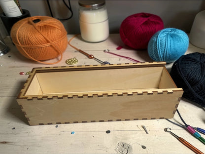 Laser Engraved Crochet Hook Storage Box – Sliding Lid Wooden Crochet Organizer – Crochet Hook Case – Gift for Crocheters