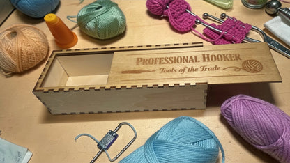 Laser Engraved Crochet Hook Storage Box – Sliding Lid Wooden Crochet Organizer – Crochet Hook Case – Gift for Crocheters