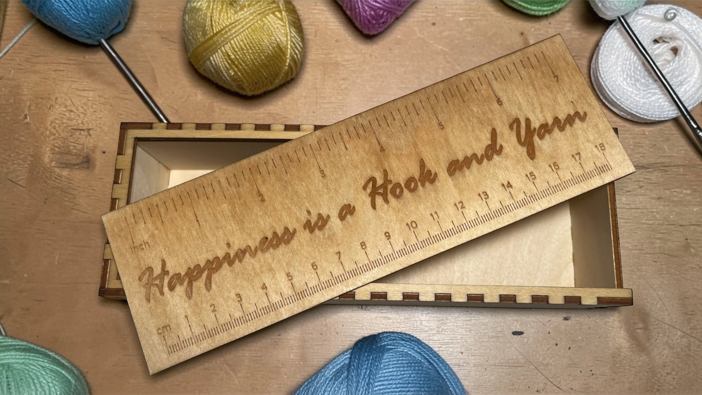 Laser Engraved Crochet Hook Storage Box – Sliding Lid Wooden Crochet Organizer – Crochet Hook Case – Gift for Crocheters