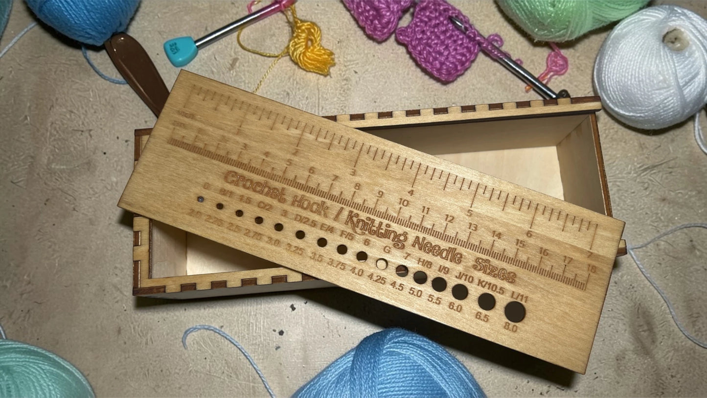 Laser Engraved Crochet Hook Storage Box – Sliding Lid Wooden Crochet Organizer – Crochet Hook Case – Gift for Crocheters
