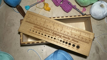 Laser Engraved Crochet Hook Storage Box – Sliding Lid Wooden Crochet Organizer – Crochet Hook Case – Gift for Crocheters