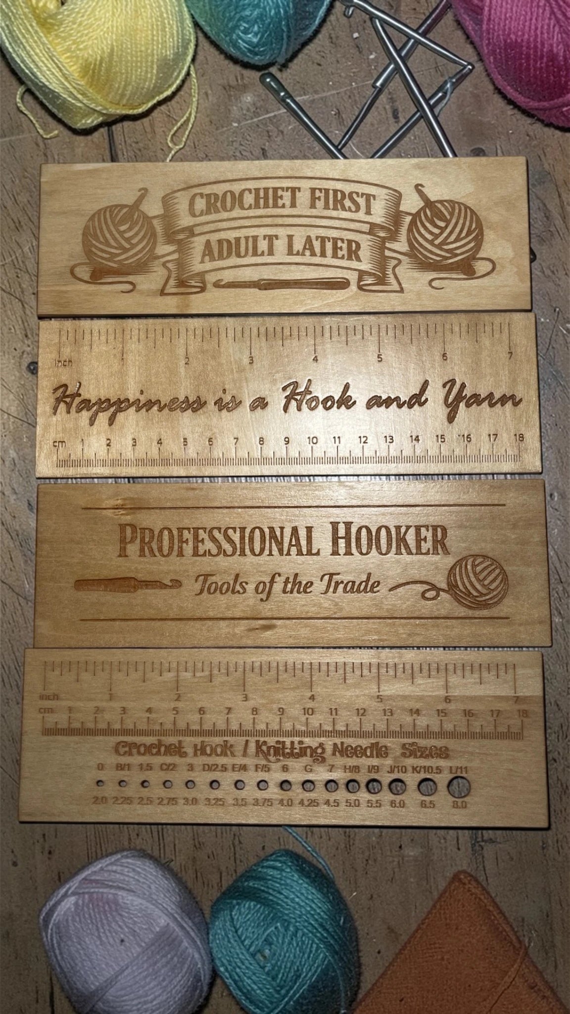 Laser Engraved Crochet Hook Storage Box – Sliding Lid Wooden Crochet Organizer – Crochet Hook Case – Gift for Crocheters