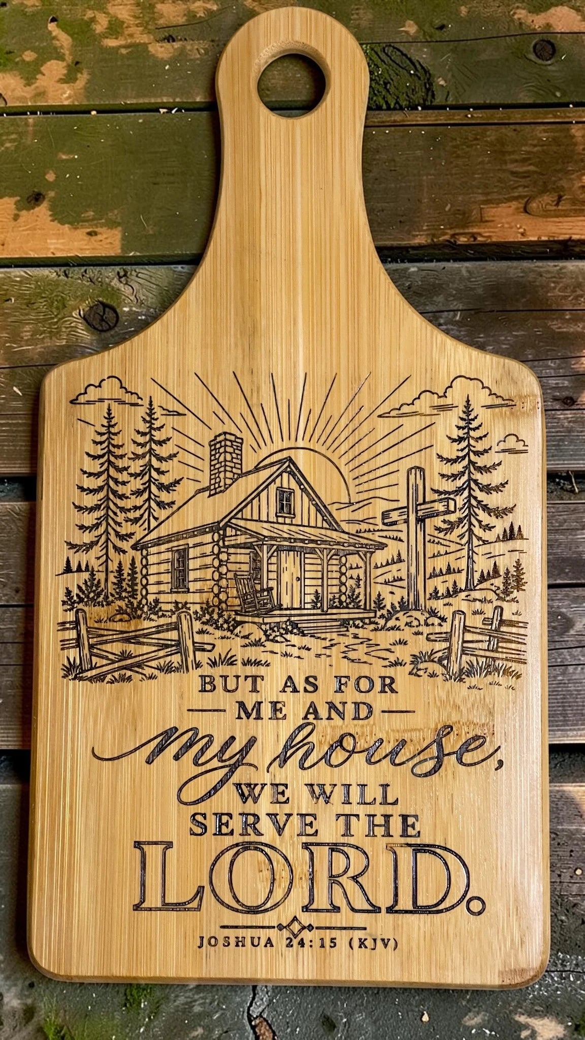 Christian Engraved Bamboo Cutting Board – Bible Verse Kitchen Décor | John 3:16, John 14:6 & Joshua 24:15