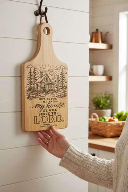 Christian Engraved Bamboo Cutting Board – Bible Verse Kitchen Décor | John 3:16, John 14:6 & Joshua 24:15