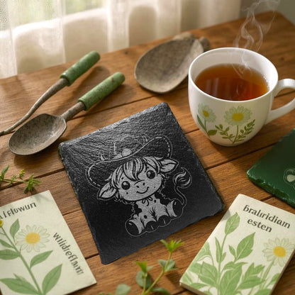 Cowboy Highland Cow Slate Coaster Set – Rustic Western Charm for Your Home