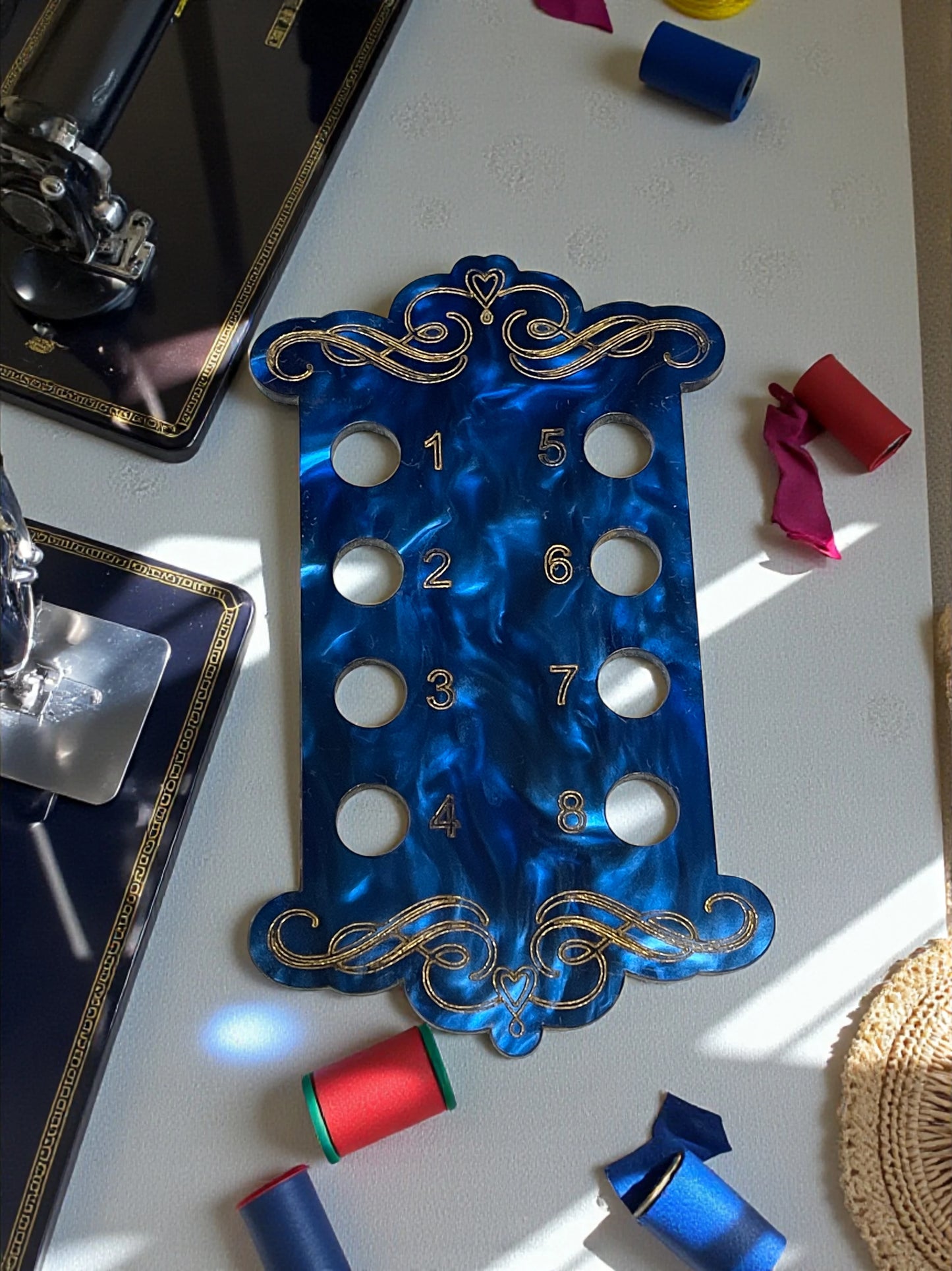Decorative Acrylic Thread Drops – Numbered Needlework Thread Organizer with Ornate Scroll Design