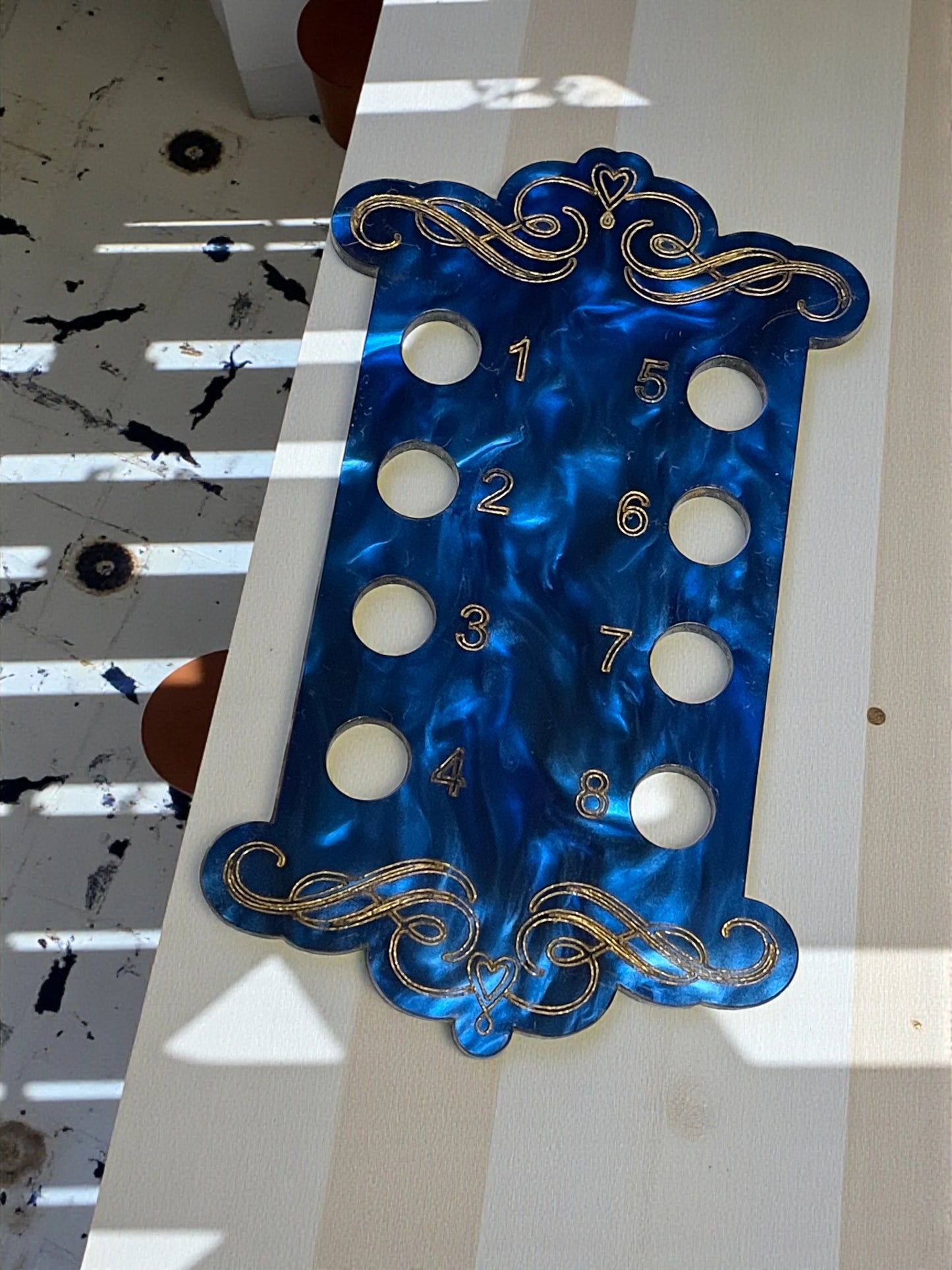Decorative Acrylic Thread Drops – Numbered Needlework Thread Organizer with Ornate Scroll Design