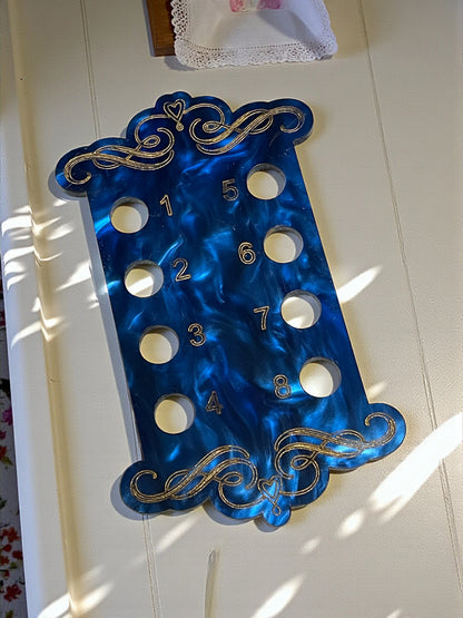 Decorative Acrylic Thread Drops – Numbered Needlework Thread Organizer with Ornate Scroll Design