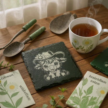 Cowboy Highland Cow Slate Coaster Set – Rustic Western Charm for Your Home